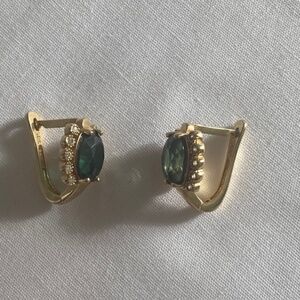 Vintage Art Deco 14 Karat Real Gold Earrings with Spinel and CZ - Weight: 5.5 gr